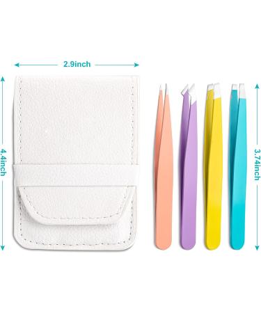 Mabox Professional Stainless Steel Tweezers Set for Men & Women - Precision Slant and Pointed Eyebrow Tweezers for Facial Hair Removal - 4 Pcs Set - Buy Online on SooperMarket.com