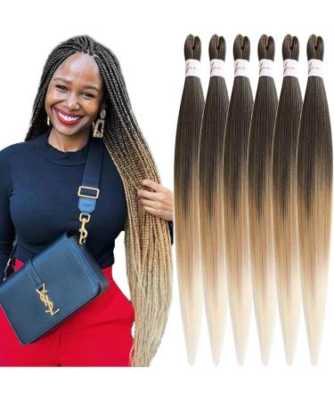 Xusuperb 36 inches long pre Stretched braiding hair ombre blonde Easy braids extensions black blond kanecalon synthetic hair 6 packs soft yaki-texture braids hair extensions (T1b/27/61.4 cm (6 Pack) T1B/27/613#