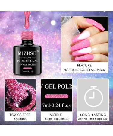 MIZHSE Neon Reflective Glitter Gel Polish Set - Fluorescent Shiny Disco Sparkle - UV LED Soak Off Gel Kit for DIY Nail Art - Salon Quality - Buy Online on SooperMarket.com