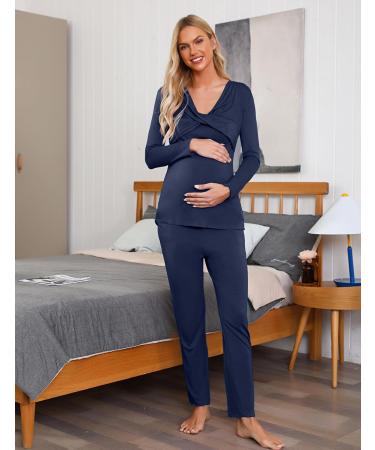 Irdcomps Women's Maternity Pyjamas Set - Cotton Nursing Nightwear PJ Set for Pregnancy - S Navy Blue - Buy Online on SooperMarket.com