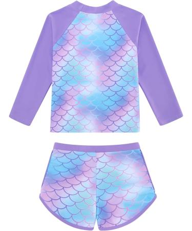 Girls Purple Mermaid Swimsuit Set | UPF 50+ Long Sleeve Swimwear for Kids 3-4 Years | Toddler Two Piece Bathing Suit by TUONROAD - Buy Online on SooperMarket.com