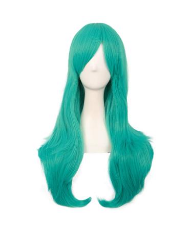 MapofBeauty 28 Inch/70cm Women Side Bangs Long Curly Hair Cosplay Wig (Light Sea Green)