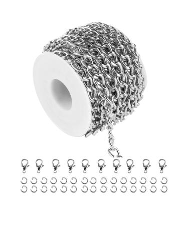 YOUBEIYEE 16.4 Feet Twisted Curb Chain Links Silver Plated Aluminum Bracelet Necklace Chain Bulk for DIY Craft Jewelry Making with Lobster Clasps and Jump Rings 710mm-Silver