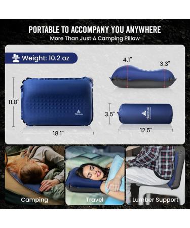 Hikenture Self Inflating Camping Pillow - Ergonomic 3D Support, Portable & Compressible Travel Pillow for Sleeping - Blue - Buy Online on SooperMarket.com