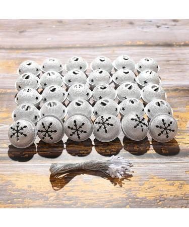 Zsail Christmas Bells 30 Pieces Jingle Bells with Snowflake Cutout 1.6 Inch/ 40 mm Christmas Craft Bells for Christmas Trees and Home Decorations (Silvery)