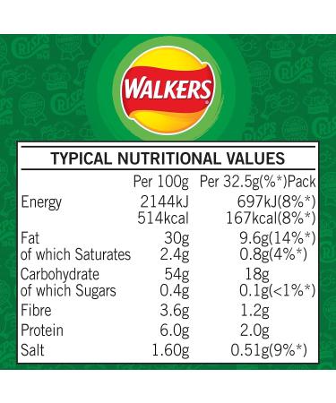 Walkers Salt & Vinegar Crisps 32x32.5g (Wholesale Box) Salted 32.5 g (Pack of 32) - Buy Online on SooperMarket.com