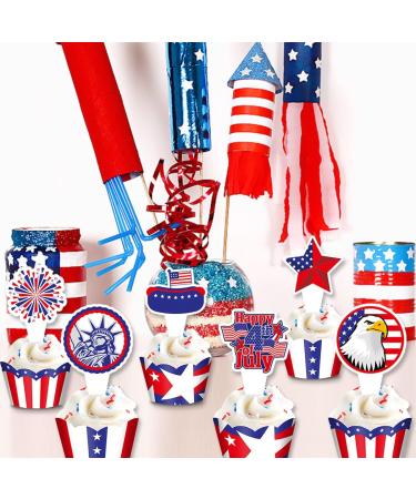 48pcs 4th Of July Cupcake Toppers Wrappers Independence Day Cupcake Toppers Firework Star USA Patriotic Cupcake Picks Patriotic Party Supplies Cake Decorations - Buy Online on SooperMarket.com