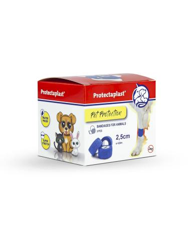 Protectaplast self -adhesive bandage 3 pieces for pets (2.5 cm x 4.5m) - self -adhering bandage without latex & glue for dogs cats horses - dog & cat dressing material wounds & joints