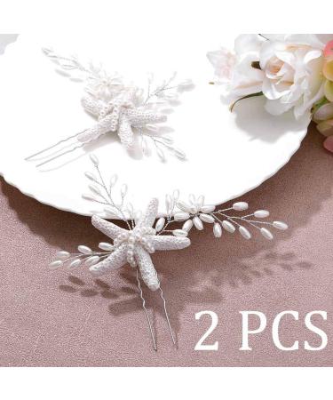 Silver Pearl Starfish Wedding Hair Pins - Bridal Hair Accessories (2 PCS) - Buy Online on SooperMarket.com