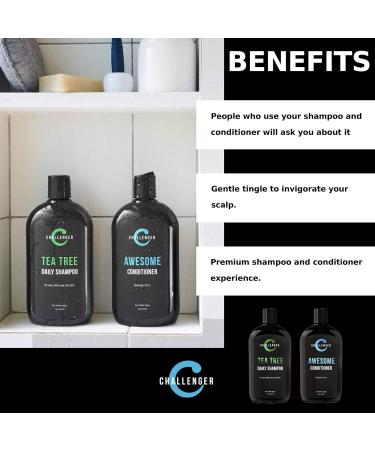 Challenger Tea Tree Shampoo & Peppermint Conditioner Combo | Men s Anti-Itch Shower Products | Argan Oil & Biotin | 16oz Artificial Color Free | 2-Pack for Dry Scalp - Buy Online on SooperMarket.com