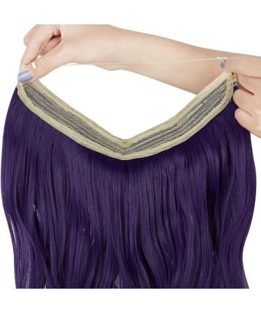OMGREAT Halo Hair Extensions 18 Inch Curly Wavy Invisible Wire Deep Purple - 4.2 Oz | Women's Secret Crown Hairpiece - Buy Online on SooperMarket.com