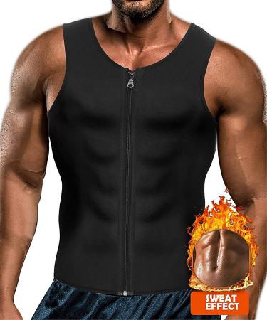 Yokald men's sauna sweat vest zipper suit neoprene corset fitness shapewear compression waist trainer top body former for workout black xl