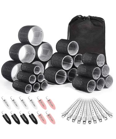 Mabufun 46 PCS Hair Rollers With Clips For Long Hair Curlers Velcro Rollers Jumbo Hair Rollers Self Grip Hair Roller Set 22 Stainless Steel Clips And A Storage Bag