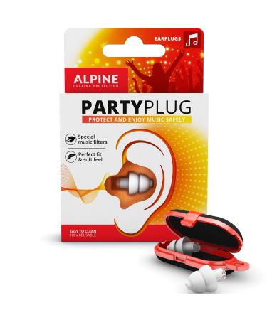 Alpine party plug hearing protection earplugs for party music festivals disco and concerts - high music quality + keychain - hypoallergenic material - reusable - white regular white