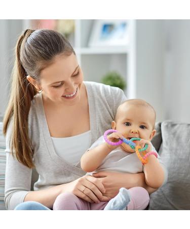 Vicloon Baby Teething Toy Set | Food Grade Silicone Teether Chew Toy for Babies 0-24 Months | Attachable Baby Teether Links in Pink Purple - Buy Online on SooperMarket.com