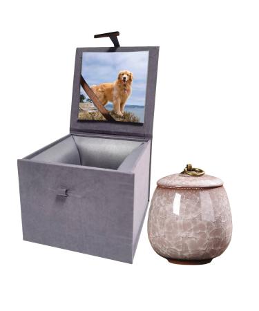 Mini Urns for Ashes Handicrafted Ceramic Ashes Urns for Dog Cat Small Pets Ashes Keepsake Memorial Gift Ashes Holder with Exquisite Box-Beige
