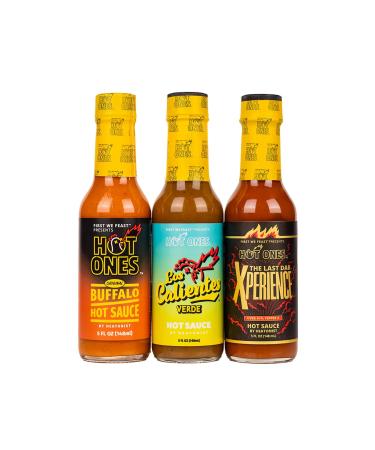 Hot Ones Season 23 The Classic Trio, Hot Sauce Pack With The Buffalo Hot Sauce, Los Calientes Verde & The Last Dab: Xperience, Made With All Natural Ingredents, 5 fl oz Bottles (3-Pack)