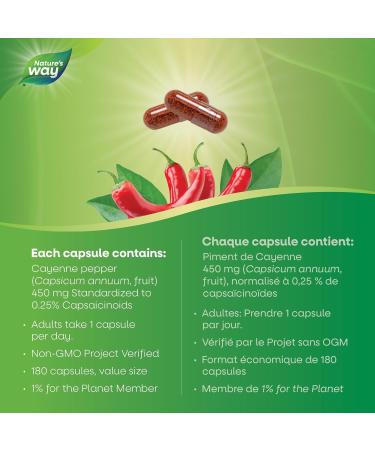 Nature's Way Cayenne 40 000 HU - Digestion Supplement Helps to aid digestion-Cayenne Pepper Capsules -Non-GMO - 180 Vegetarian Capsules Value Size - Buy Online on SooperMarket.com