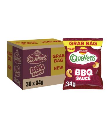 Walkers Quavers BBQ Sauce Snacks Crisps 34g (Case of 30) Barbecue 1.02 kg (Pack of 1)