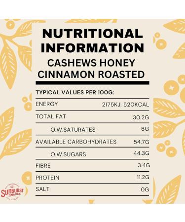 Sunburst Honey & Cinnamon Cashew Nuts GMO Free No Preservatives or Flavourings Recyclable & Resealable Pouch 1kg - Buy Online on SooperMarket.com