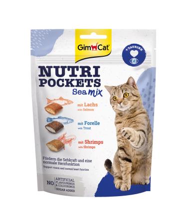 Gimcat Nutri Pockets Sea Mix - Crispy cat snack with creamy filling and functional ingredients - 1 bag (1 x 150 g) 150 g (1 Pack) Sea mix