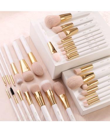 BEILI 30Pcs Professional Makeup Brush Set - Vegan Synthetic Kabuki Brushes for Face, Eyes, and Blush - Pearl White/Rose Gold - Buy Online on SooperMarket.com