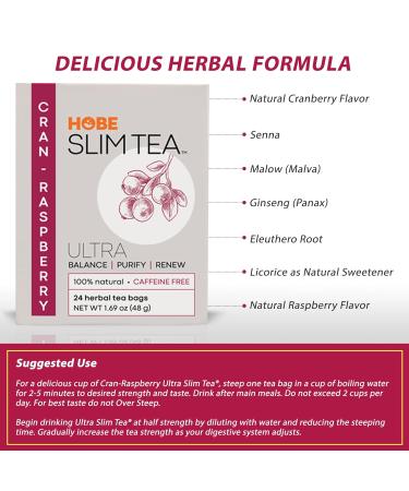 Buy Hobe Labs Ultra Slim Tea Cran-Raspberry - Caffeine Free Herbal Tea Bags (24 Count) - Buy Online on SooperMarket.com