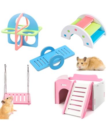 Cisolen 5 pieces hamster toys hamster house rainbow bridge Training toys kage rocker rocking swing hamster cage accessories hamster playground for hamster rats racing mice small animals