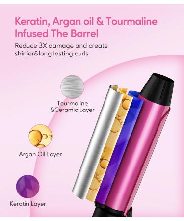 Dual Voltage Travel Ceramic Curling Iron - 1 Inch Mini Size Adjustable Temperature Keratin & Argan Oil - Perfect for Short Hair Includes Storage Bag Hot Pink - Buy Online on SooperMarket.com
