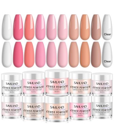 Saviland Acrylic Powder Set: Keratin Professional Acrylic Nail Powder Clear/Nudes/Pink Acrylic Ultra Fine Powder for Nail Extension 3D Nail Art Quick Dry Salon Quality Acrylic Nails 10G * 10 1-Keratin Professional Acrylic Powder Set 10 Colors