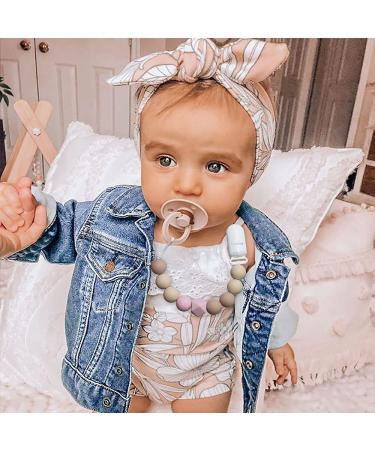 Pacifier Clip for Baby Boys Girls | Neutral Binky Holder 2 Pack (Beige Pink) | Perfect Baby Gift - Buy Online on SooperMarket.com
