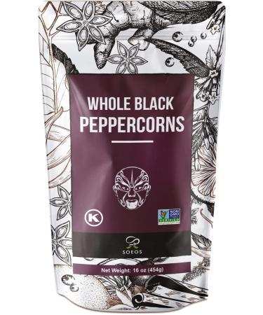 Soeos Whole Black Peppercorns 16 oz whole peppercorn  NON-GMO Verified Kosher Grade AAA Vacuum Sealed Package to Keep Peppers Fresh Safe and Better Taste Black Peppercorns for Grinder/Pepper Mill Refill Whole Black Peppercorns Peppercorn for Grinder Refil