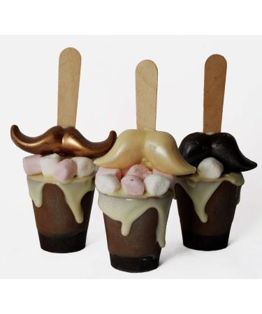 Set of 3 Belgian Hot Chocolate Stirrers Spoons Sticks with Mustache Individually Wrapped HandMade