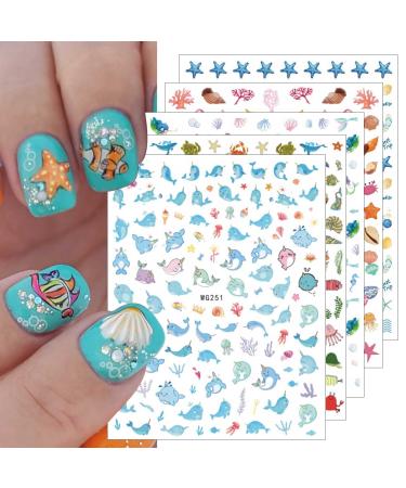 JMEOWIO 9 Sheets Summer Ocean Nail Art Stickers Decals Self-Adhesive Pegatinas U as Fish Beach Turtle Whale Nail Supplies Nail Art Design Decoration Accessories