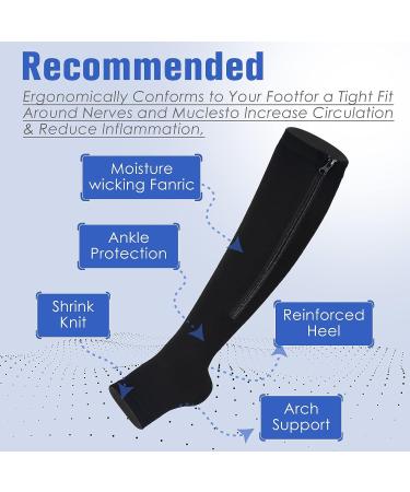 Bropite Zipper Compression Socks- 2 Pairs Calf Knee 15-20 mmHg Open Toe for Running Nurses Pregnancy - Black/Nude S-M - Buy Online on SooperMarket.com