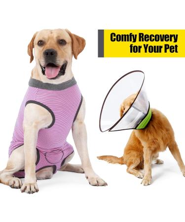HEYWEAN Dog Recovery Suit Spay Suit for Female Dog Bodysuit After Surgery Dog Onesie for Surgery Male Dog Surgical Vest Substitute Recovery Collars XL (Pack of 1) Pink Striped - Buy Online on SooperMarket.com