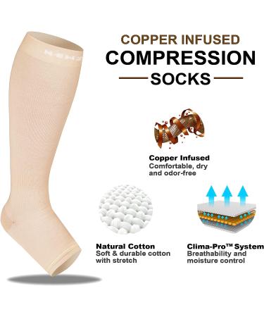NEWZILL Graduated Compression Socks 20-30 mmHg - Open Toe for Women & Men - Small-Medium Beige - Buy Online on SooperMarket.com