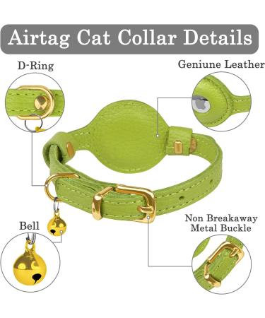 Oopsdoggy Leather Airtag Cat Collar with Bells - Tearable & Light GPS Pet Collar for Cats & Small Dogs in Lime Green - Buy Online on SooperMarket.com