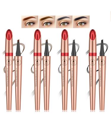 Magic Eyebrow Pencil-3D Waterproof Microblading Eyebrow Pencil Contouring Pen 4 Tipped Precise Brow Pen Magic Microblading Eyebrow Pen Natural Fine Stroke Microblading Eyebrow Pencil (ALLx4)