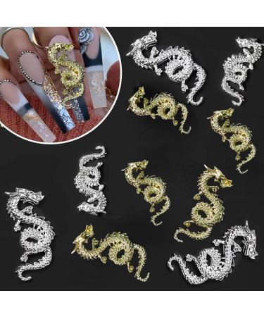 RUNRAYAY 40Pcs Gold & Silver Dragon Nail Art Studs for 3D Nail Charms Dragon Nail Decoration for Women Girl DIY Nail Art Decor - Buy Online on SooperMarket.com