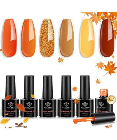 Modelones 6 Colors Builder Gel Fall Autumn Builder Nail Gel 8-in-1 Red Orange Golden Hard Gel Builder Extension Gel Color Base Gel Builder Gel in a Bottle