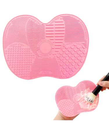 Makeup Brush Cleaning Mat Silicone Brush Cleaning Mat Makeup Brush Cleaning Pad with Suction Cups Small Makeup Brush Cleaning Tool for Makeup Brushes(Pink)