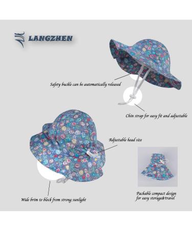 LANGZHEN Beach Sun Protection Hat for Baby Girls | Adjustable Toddler Kids Hat with Chin Strap | Wide Brim Summer Play Hat | Multi-Colored Roses | 1-2 Years - Buy Online on SooperMarket.com