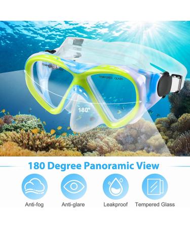 Kids Snorkel Set - Dry Top Snorkeling Gear for Youth Ages 5-15 | Tempered Glass Mask and Snorkel Set with 180 Panoramic View - Blue - Buy Online on SooperMarket.com