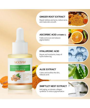 Turmeric Dark Spot Corrector Serum with Vitamin C - 30ml/1oz - Acne & Hyperpigmentation Treatment to Smooth Skin - Buy Online on SooperMarket.com