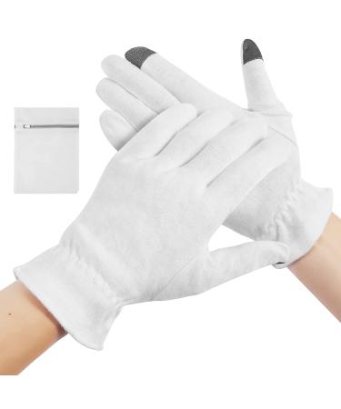 100% Cotton Moisturizing Gloves 5 Pairs Touch Screen Friendly Cotton Gloves with Wristband and Washing Bag for Overnight Bedtime Eczema Dry Sensitive Irritated Skin Spa Therapy L Large