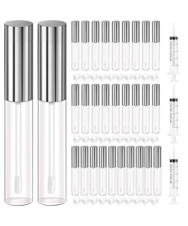 30 pieces of transparent lip gloss tubes 10 ml refillable lip balm bottles with rubber insert for DIY make-up such as lip samples homemade lip balm (silver)