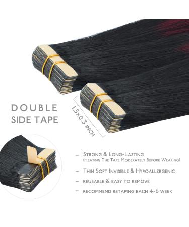 Salife Tape Extensions - 20 Pcs Real Hair 50g 14 Inch Jet Black to Burgundy Remy Invisible Skin Weft Tape In - Buy Online on SooperMarket.com