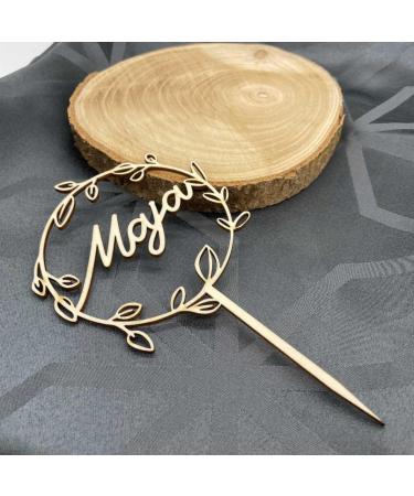 Personalized Wooden Cake Topper with Name - Custom Birthday Wedding Baptism & Communion Cake Decoration (Flower Wreath) - Buy Online on SooperMarket.com