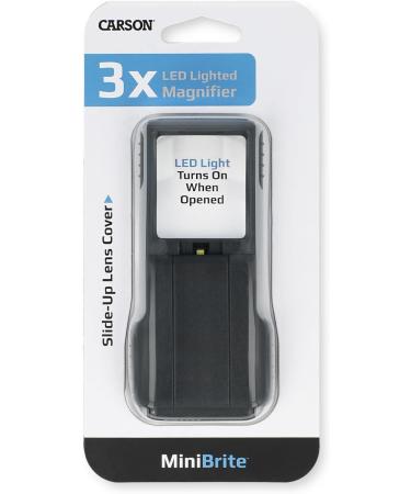 Carson PO-25 MiniBrite LED Lighted Pocket 3x Magnifier | Grey | Built-in Sliding Lens Cover | 2.0 x 0.6 x 4.5 inches - Buy Online on SooperMarket.com